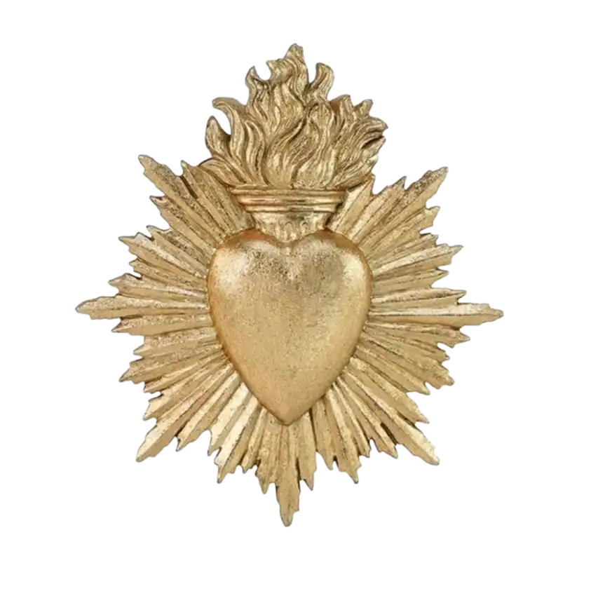 ciondolo cuore d'oro con raggi a raggiera, gioiello simbolico per amore e spiritualità.
