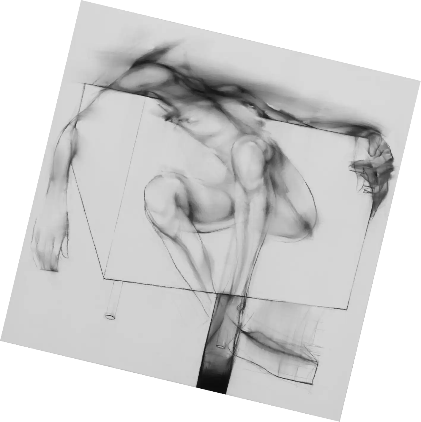 Schizzo artistico di una figura femminile in posa dinamica di Eva Broda.
